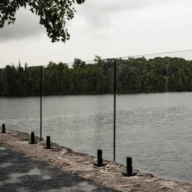 glass railing in the rain