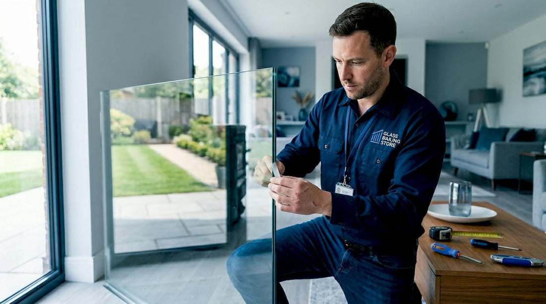 Installer applying glazing tape to glass railing