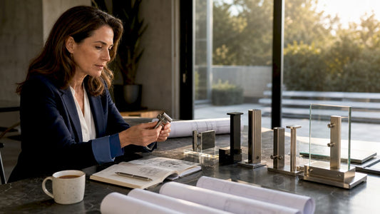 Architect reviewing glass railing alternative samples