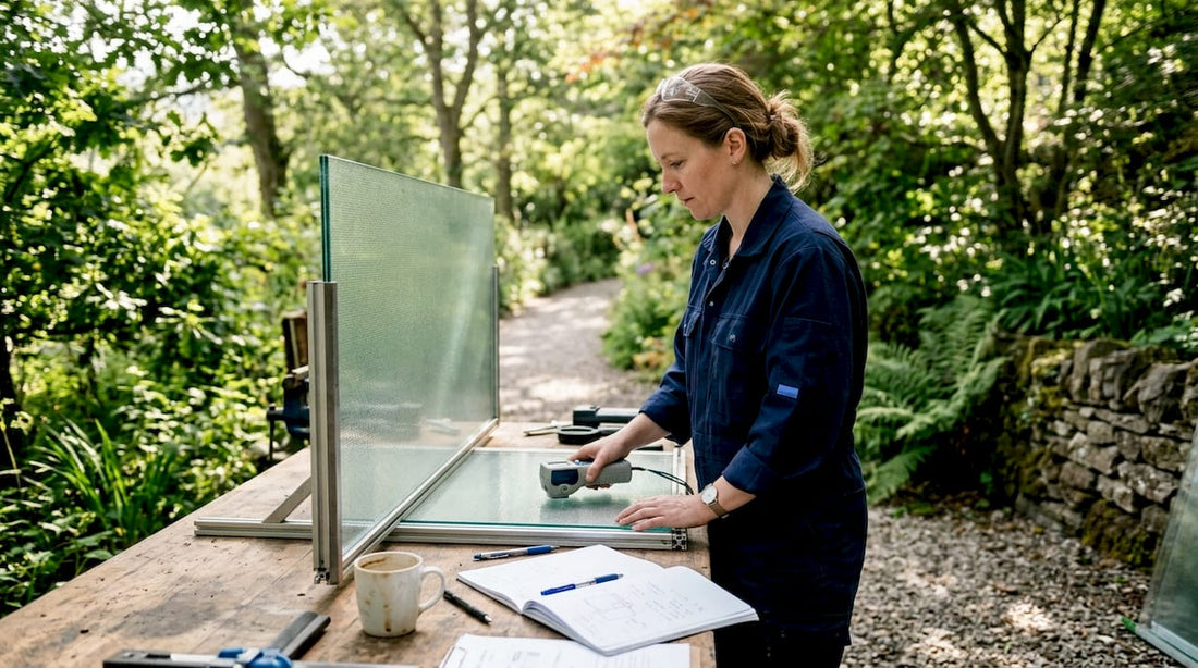 Engineer inspecting anti-slip glass panel