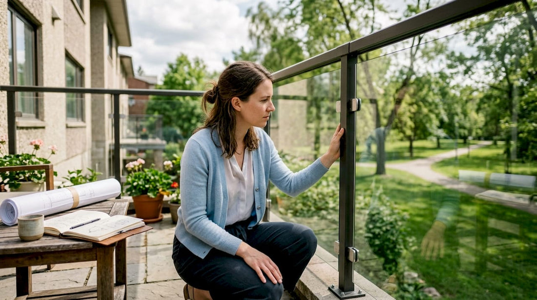Architect inspecting outdoor deck railing