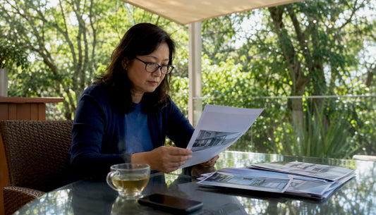 Homeowner reviewing glass railing appraisal documents