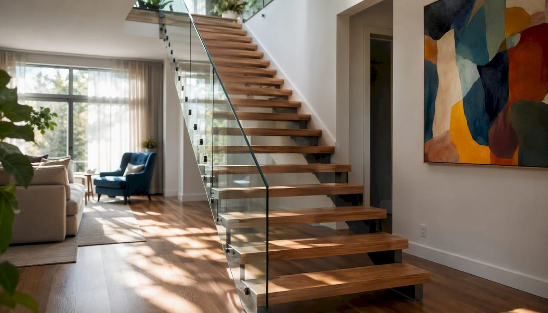 Modern straight staircase in urban loft interior