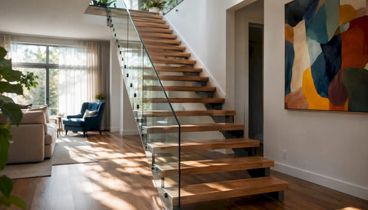 Modern straight staircase in urban loft interior
