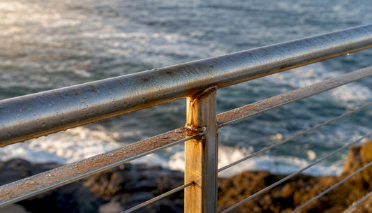 Close-up coastal stainless steel tea staining
