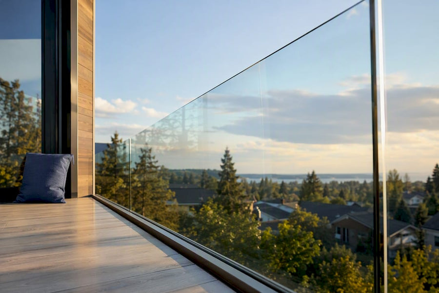 Modern balcony with transparent glass railing