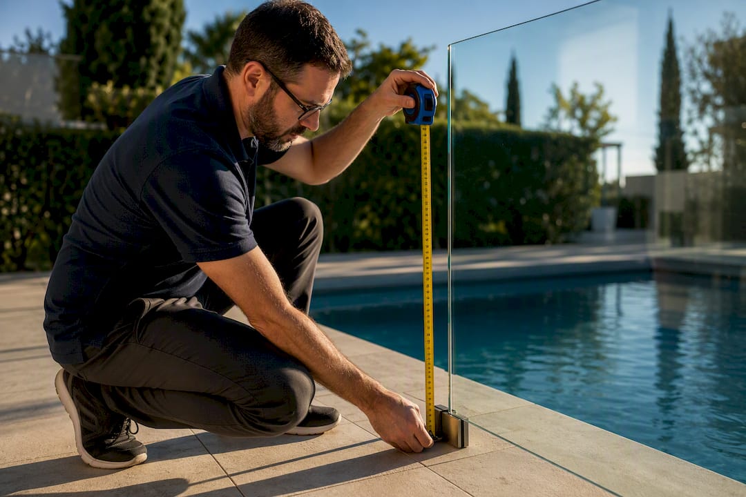 Inspector measuring a pool barrier height