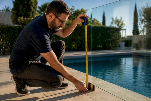 Inspector measuring a pool barrier height