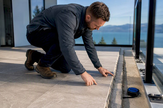 Professional inspecting tiled balcony slab edge