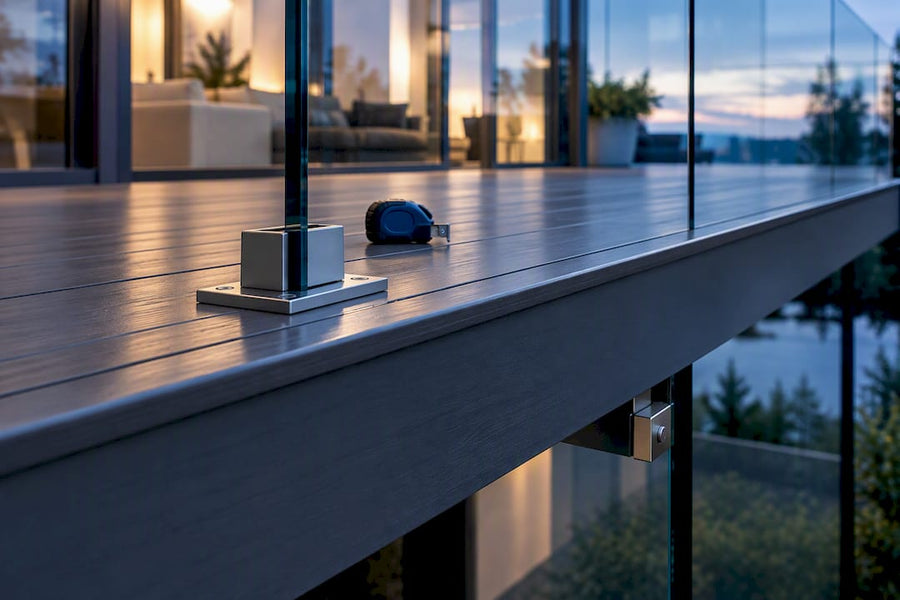 Anonymous glass railing mounts on deck edge