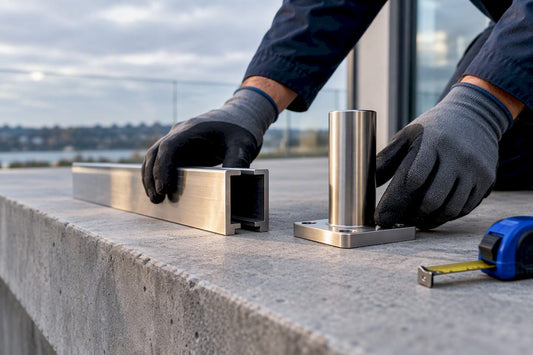 Installer comparing channel and spigot railing hardware