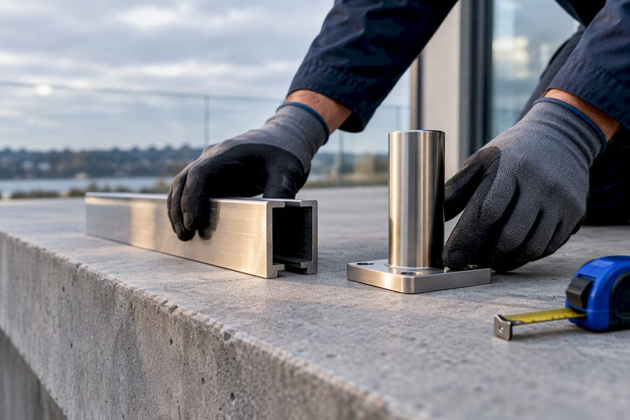 Installer comparing channel and spigot railing hardware