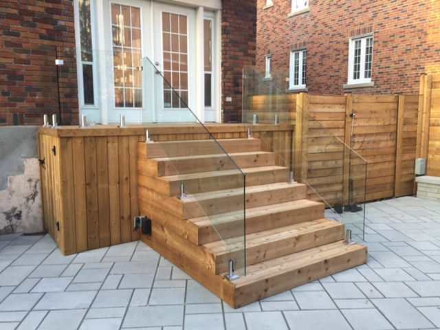outdoor wooden staircase and deck 