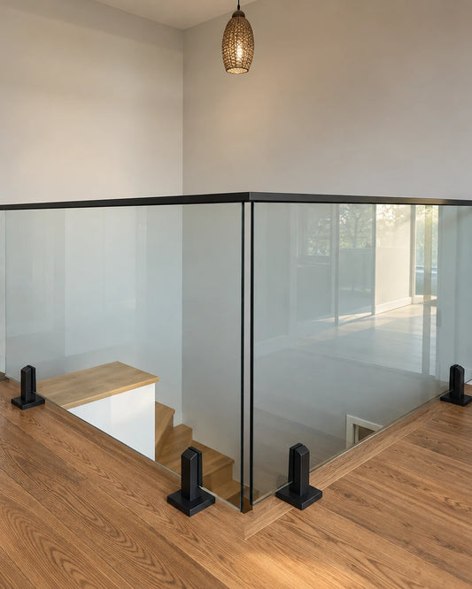 6ft Matte Black Square Caprail – Interior Glass Railing