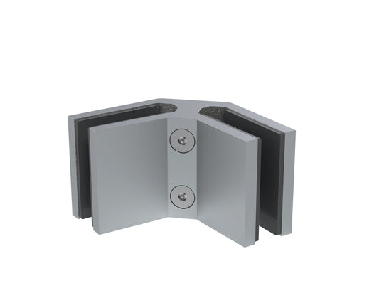 Brushed stainless 90° corner connector, big size, joining two 12mm glass panels at a corner