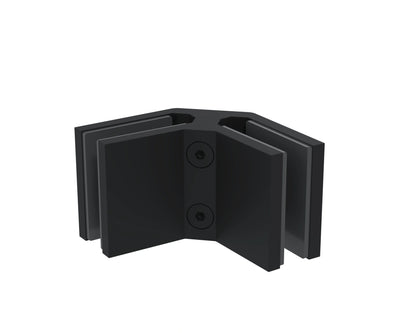 Matte black 90° corner connector, big size, joining two 12mm glass panels at a corner