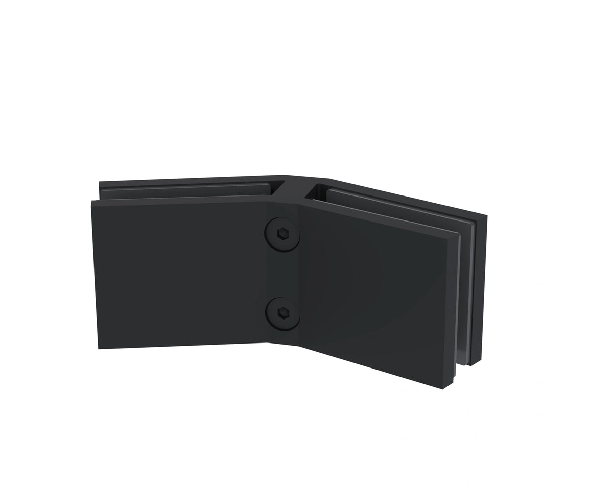 Matte black adjustable glass-to-glass connector, big size, adjusts from 45° to 180° for 12mm glass