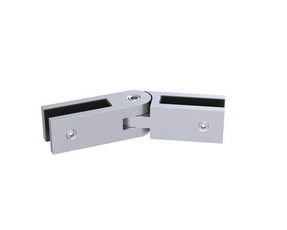 Brushed stainless adjustable glass-to-glass connector, small size, adjusts from 90° to 180° for 12mm glass