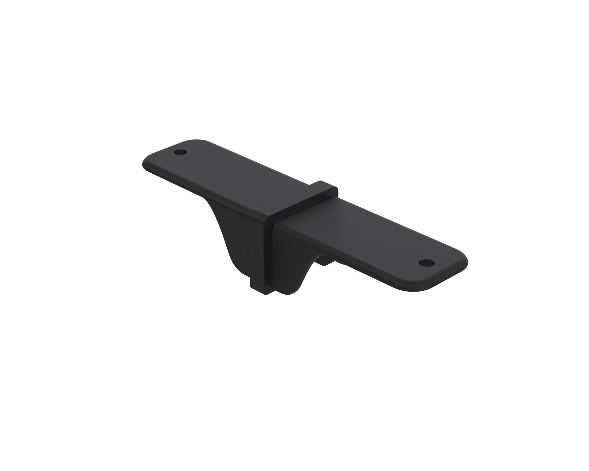 A black square caprail straight connector for glass railing systems.