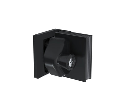 Matte black wall-mount glass gate latch with key lock, for 12mm glass gates closing against a wall