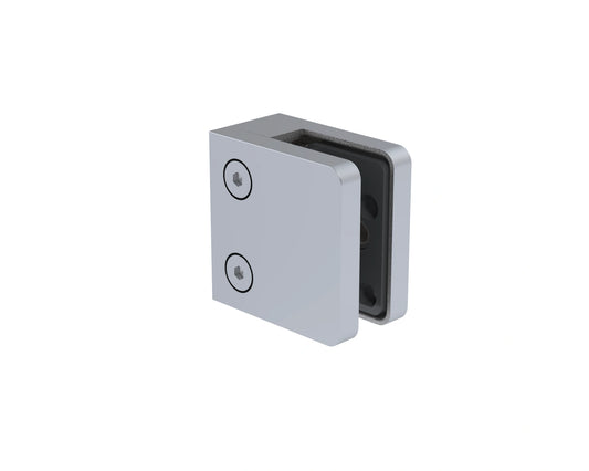 Brushed stainless wall-to-glass connector, big size, fixing a 12mm glass panel to a wall